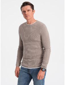 Ombre Clothing Vyriškas medvilninis džemperis su apvalia iškirpte - šaltai smėlio spalvos V9 OM-SWSW-0103