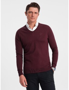 Ombre Clothing Vyriškas džemperis su V formos iškirpte ir marškinių apykakle - bordo spalvos V8 OM-SWSW-0102