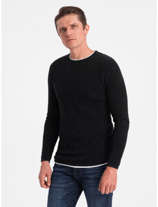 Ombre Clothing Vyriškas medvilninis džemperis su apvalia iškirpte - juodas V1 OM-SWSW-0103