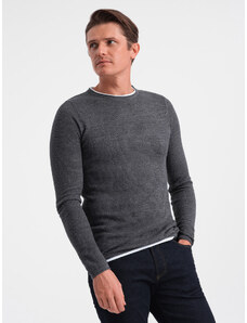 Ombre Clothing Vyriškas medvilninis džemperis su apvalia iškirpte - grafitinis melanžas V2 OM-SWSW-0103