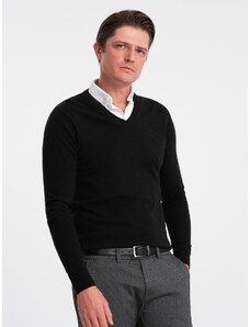 Ombre Clothing Vyriškas džemperis su marškinių apykakle ir V formos iškirpte - juodas V1 OM-SWSW-0102