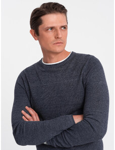Ombre Clothing Vyriškas medvilninis džemperis su apvalia iškirpte - tamsiai mėlynas melanžas V3 OM-SWSW-0103