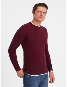 Ombre Clothing Vyriškas medvilninis džemperis su apvalia iškirpte - bordo spalvos V8 OM-SWSW-0103