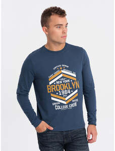 Ombre Clothing Vyriška kolegialaus stiliaus marškinėlių su spauda ilgomis rankovėmis - mėlyna V2 OM-LSPT-0117