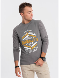 Ombre Clothing Vyriški kolegialaus stiliaus marškinėliai su spauda ir ilgomis rankovėmis - pilki V1 OM-LSPT-0117