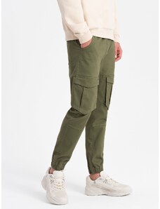 Ombre Clothing Vyriškos JOGGERS kelnės su krovininėmis kišenėmis - alyvuogių spalvos V18 P886
