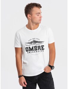 Ombre Clothing Vyriški medvilniniai marškinėliai su karine spauda - balti V3 OM-TSPT-0164