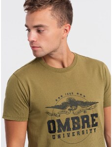 Ombre Clothing Vyriški medvilniniai marškinėliai su karine spauda - chaki V2 OM-TSPT-0164