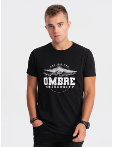 Ombre Clothing Vyriški medvilniniai marškinėliai su karine spauda - juodi V1 OM-TSPT-0164