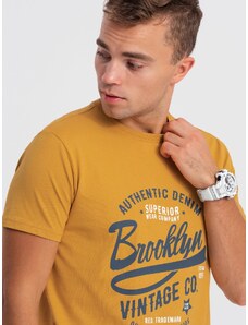 Ombre Clothing Vyriški medvilniniai marškinėliai su kolektyvine spauda - garstyčių V1 OM-TSPT-0168