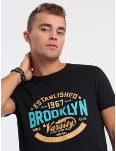 Ombre Clothing Vyriški medvilniniai marškinėliai su kolektyvine spauda - juodi V1 OM-TSPT-0163
