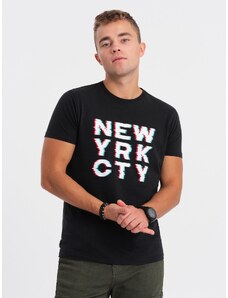 Ombre Clothing Vyriški medvilniniai marškinėliai su spauda - juodi V1 OM-TSPT-0162