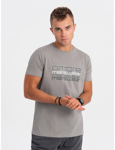 Ombre Clothing Vyriški medvilniniai marškinėliai su spauda - pilki V2 OM-TSPT-0160
