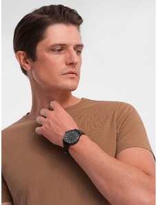 Ombre Clothing BASIC vyriški klasikiniai medvilniniai marškinėliai - rudi V13 OM-TSBS-0146