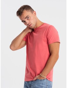 Ombre Clothing BASIC vyriški klasikiniai medvilniniai marškinėliai - rožinės spalvos V11 OM-TSBS-0146