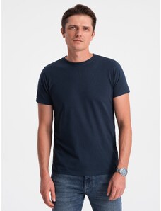 Ombre Clothing BASIC vyriški klasikiniai medvilniniai marškinėliai - tamsiai mėlyni V2 OM-TSBS-0146