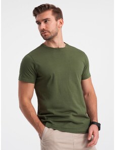Ombre Clothing BASIC vyriški klasikiniai medvilniniai marškinėliai - alyvuogių spalvos V4 OM-TSBS-0146