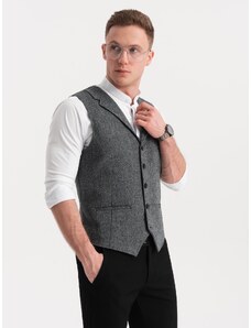 Ombre Clothing Vyriška kostiumo liemenė su apykakle - grafito spalvos V1 OM-BLZV-0105