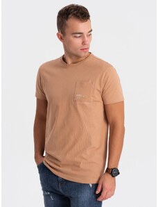 Ombre Clothing Vyriški medvilniniai marškinėliai su kišenėmis - šviesiai rudi V7 OM-TSPT-0154