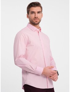 Ombre Clothing Klasikiniai medvilniniai REGULAR marškiniai - šviesiai rožinės spalvos V2 OM-SHOS-0154