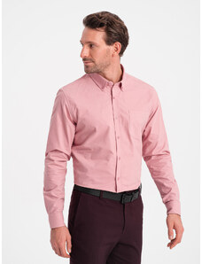 Ombre Clothing Vyriški medvilniniai marškiniai REGULAR FIT su kišenėmis - rožinės spalvos V3 OM-SHOS-0153