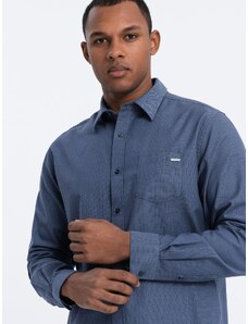 Ombre Clothing Vyriški medvilniniai REGULAR FIT marškiniai su kišenėmis - mėlyni V3 OM-SHCS-0147