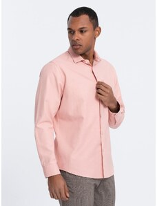 Ombre Clothing Vyriški REGULAR FIT marškiniai su kišenėmis - rožinės spalvos V5 OM-SHCS-0148
