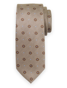 Willsoor Klasikinis vyriškas smėlio spalvos kaklaraištis su rudų gėlių raštu 16150