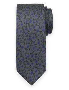 Willsoor Klasikinis vyriškas pilkas kaklaraištis su mėlynų gėlių raštu 16158