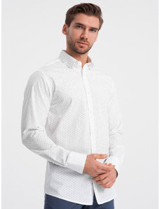 Ombre Clothing Vyriški klasikiniai medvilniniai SLIM FIT marškiniai su mikro raštu - balti V1 OM-SHCS-0156
