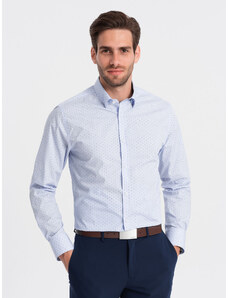 Ombre Clothing Vyriški klasikiniai medvilniniai SLIM FIT marškiniai su mikro raštu - mėlyni V7 OM-SHCS-0156