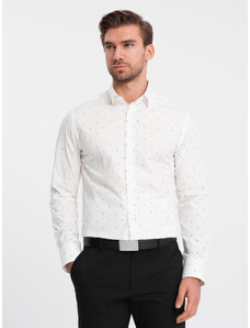 Ombre Clothing Vyriški klasikiniai medvilniniai SLIM FIT marškiniai su inkarais - balti V3 OM-SHCS-0156