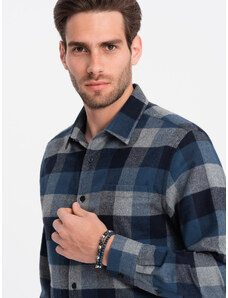 Ombre Clothing Vyriški languoti flaneliniai marškiniai - mėlyni V4 OM-SHCS-0150