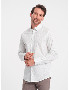 Ombre Clothing Vyriški medvilniniai marškiniai REGULAR FIT su mikro raštu - balti V1 OM-SHCS-0152