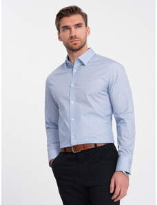 Ombre Clothing Vyriški medvilniniai REGULAR FIT marškiniai su mikro raštais - šviesiai mėlyni V2 OM-SHCS-0152