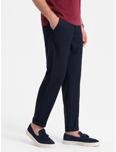 Ombre Clothing Vyriškos chino kelnės su elastine juosta SLIM FIT - tamsiai mėlynos V3 OM-PACP-0157