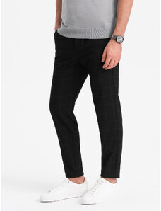 Ombre Clothing Vyriškos klasikinio kirpimo kelnės su languota klešnele - juodos V5 OM-PACP-0187
