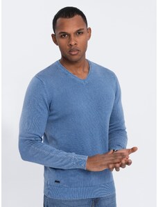 Ombre Clothing Vyriškas skalbiamas džemperis su V formos iškirpte - mėlynas V4 OM-SWOS-0108