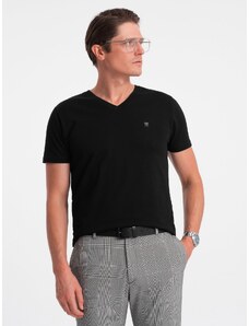 Ombre Clothing Vyriški V-NECK marškinėliai su elastanu - juodi V3 OM-TSCT-0106