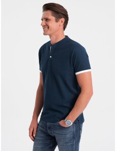 Ombre Clothing Vyriški polo marškinėliai be apykaklės - tamsiai mėlyni V4 OM-TSCT-0156