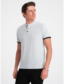 Ombre Clothing Vyriški polo marškinėliai be apykaklės - šviesiai pilki V10 OM-TSCT-0156