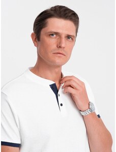 Ombre Clothing Vyriški polo marškinėliai be apykaklės - balti V1 OM-TSCT-0156
