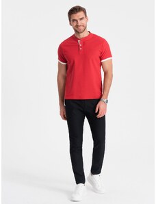 Ombre Clothing Vyriški polo marškinėliai be apykaklės - raudoni V2 OM-TSCT-0156