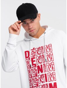 Ombre Clothing Vyriškas neperšlampamas džemperis su gobtuvu ir spauda - baltas V3 OM-SSPS-0158