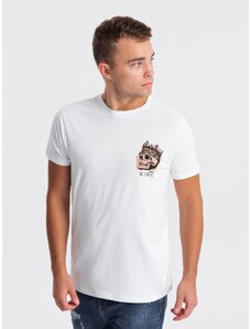 Ombre Clothing Vyriški medvilniniai marškinėliai su spauda ant krūtinės - balti V3 OM-TSPT-0167
