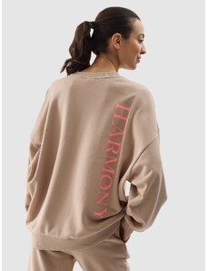 4F Moteriškas sportinis oversize neatsegamas džemperis be gobtuvo - smėlio spalvos