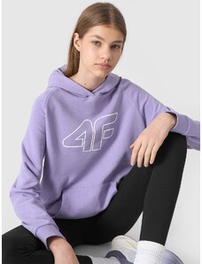 4F Neatsegamas džemperis su gobtuvu iš organinės medvilnės mergaitėms - šviesiai violetinė
