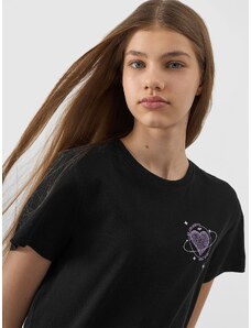 4F T-shirt lygūs marškinėliai mergaitėms - gili juoda