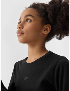 4F Longsleeve regular lygūs marškinėliai mergaitėms - juodi