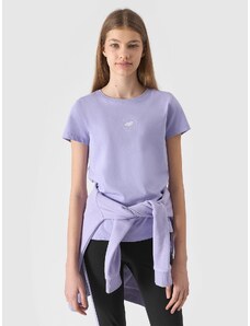 4F T-shirt marškinėliai iš organinės medvilnės lygūs mergaitėms - šviesiai violetiniai